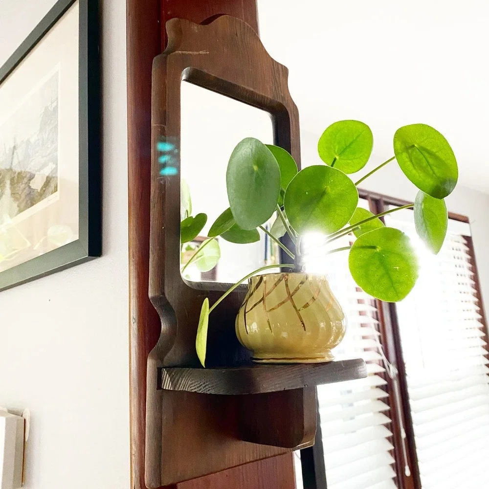 Vtg Wood Mirror Wall Sconce 70s plant Candle Holder Boho Farmhouse mid century